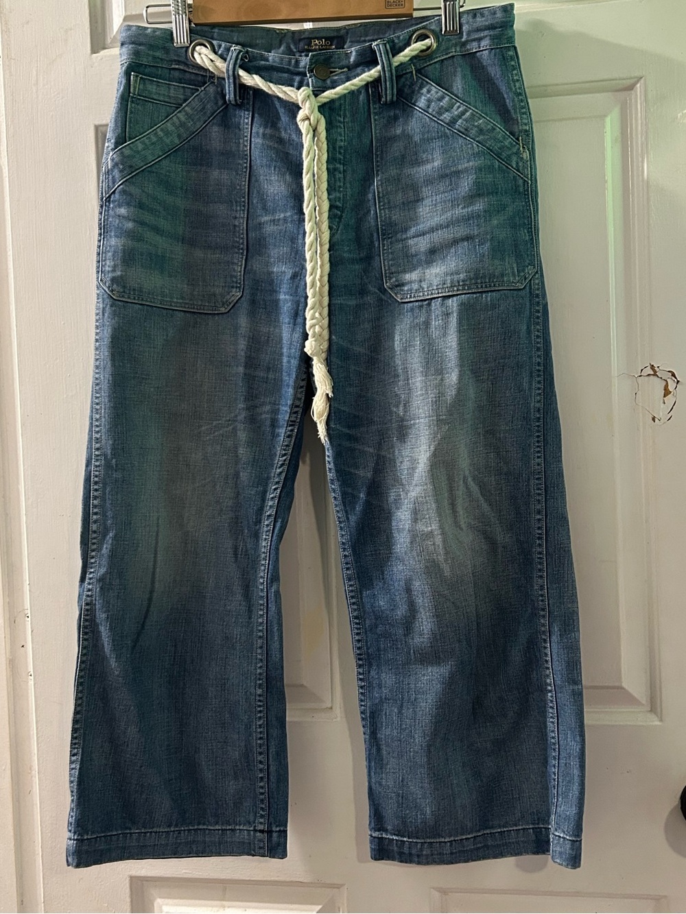 Polo by Ralph Lauren Blue Relaxed Wide-Leg Jeans with Braided Rope Belt